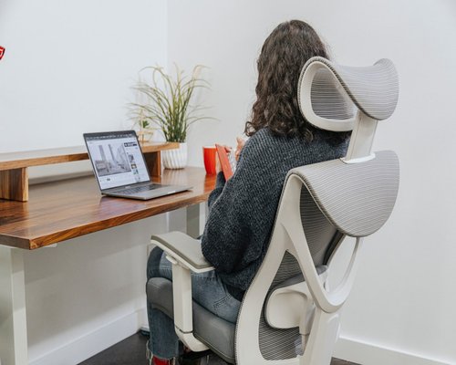 Ergonomic home office setup with natural lighting